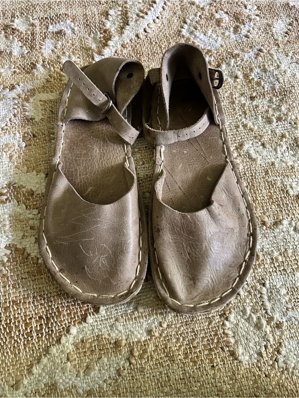 Handmade Brown Leather Mary Jane Shoes with Ankle Strap